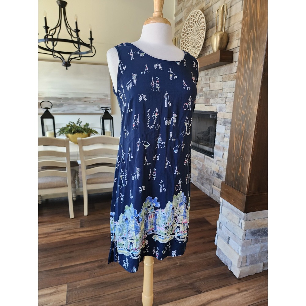Loco Lindo Vintage Summer City Tank Day Dress Sleeveless Navy Wearable‎ Art